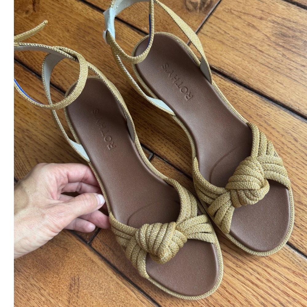 NWOT Rothy's The Knot Sandal Women 8 Golden Sun Block Heel Ankle Strap Open Toe